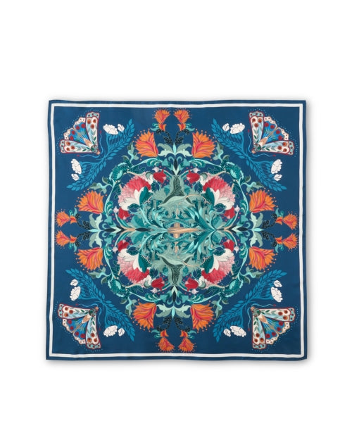 Blue Multi Abstract Print Silk Scarf