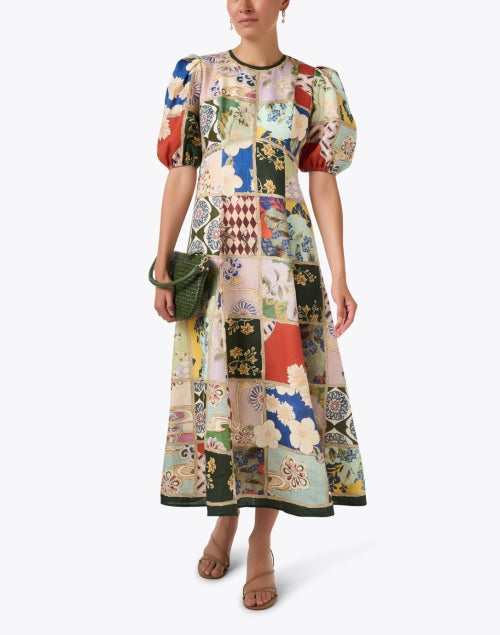 Bianca Multi Tile Print Linen Dress