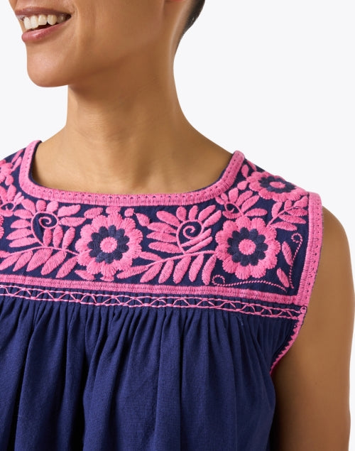 Jess Navy and Pink Embroidered Top