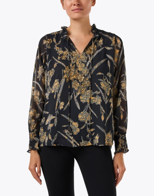 Black and Gold Floral Print Top