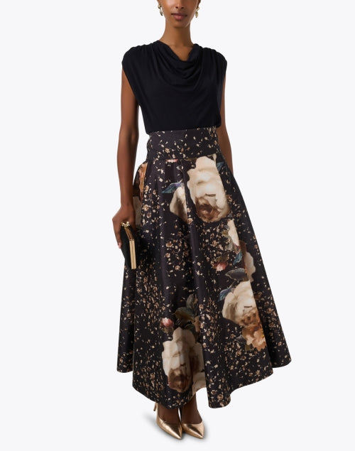 Dark Rose Print Taffeta Skirt