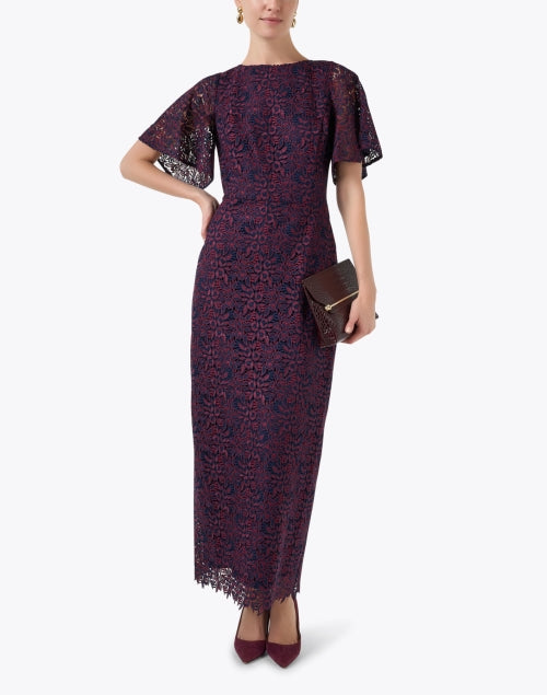 Bess Red and Navy Rose Lace Dress