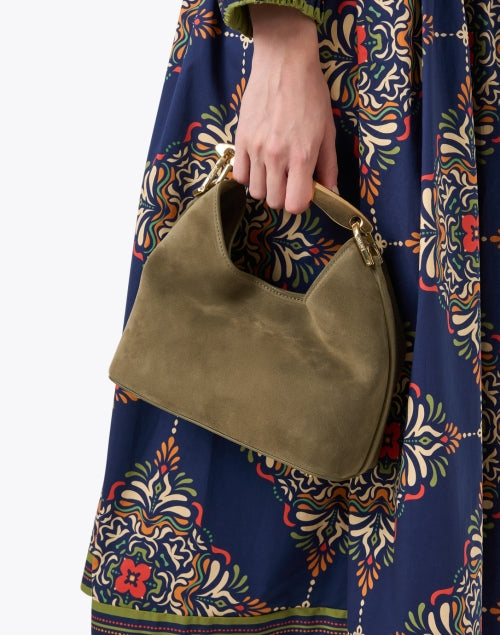 Small Boomerang Green Suede Bag