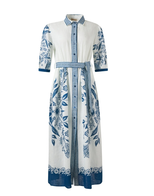 Blue Floral Print Linen Dress