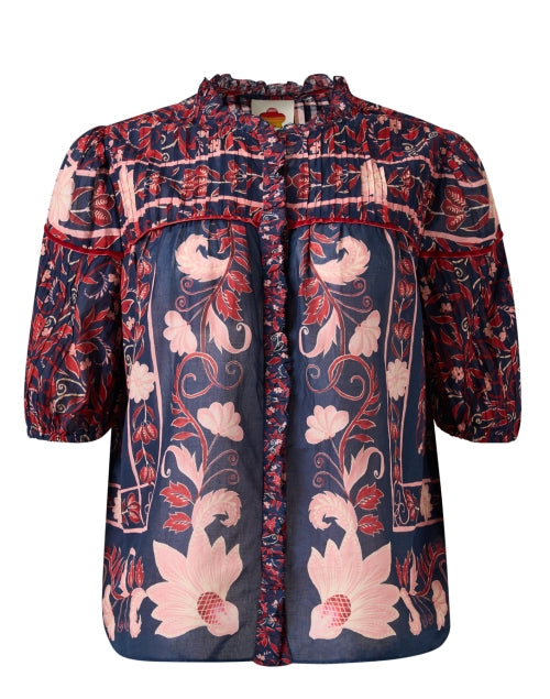 Navy and Pink Cotton Blouse