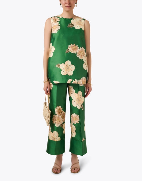 Green Floral Wide Leg Pant