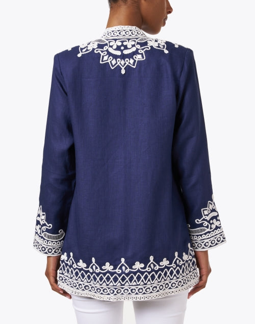 Ceci Navy Embroidered Linen Jacket