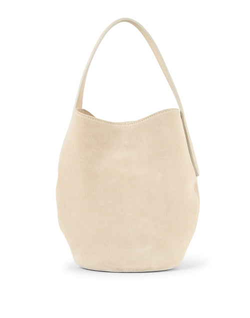 Cream Suede Belted Bucket Bag
