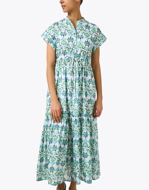 Mumi Blue and Green Print Shirt Dress