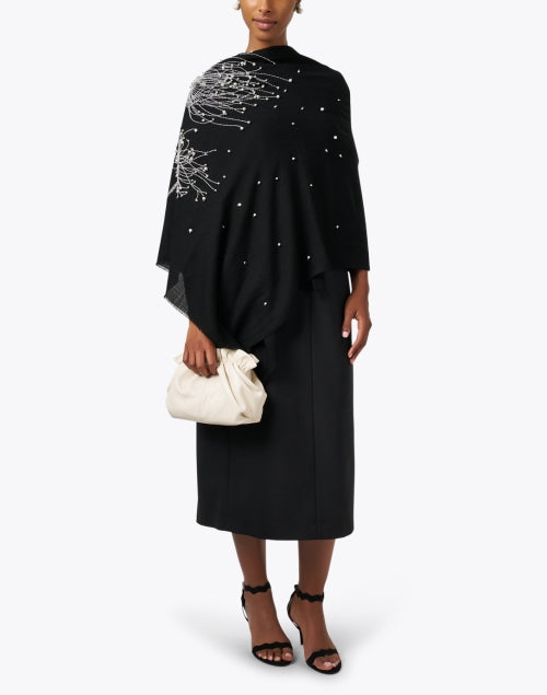 Black Embroidered Merino Wool Scarf