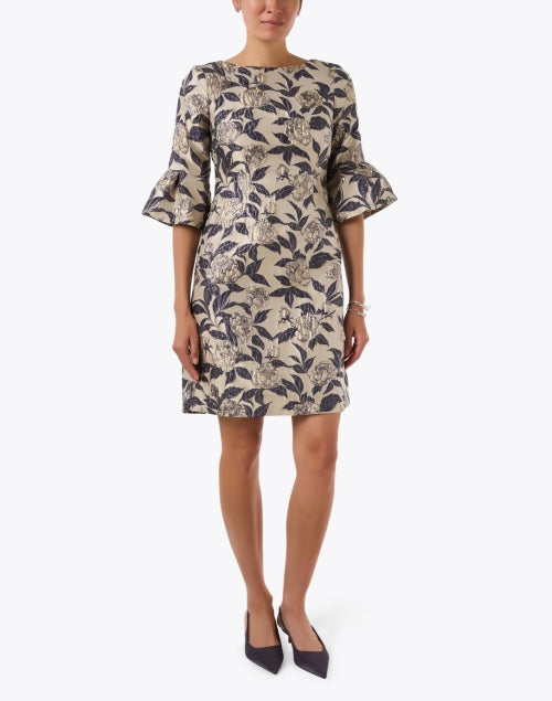 Navy and Gold Floral Shift Dress