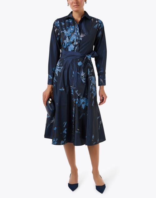 Navy Floral Print Shirt Dress