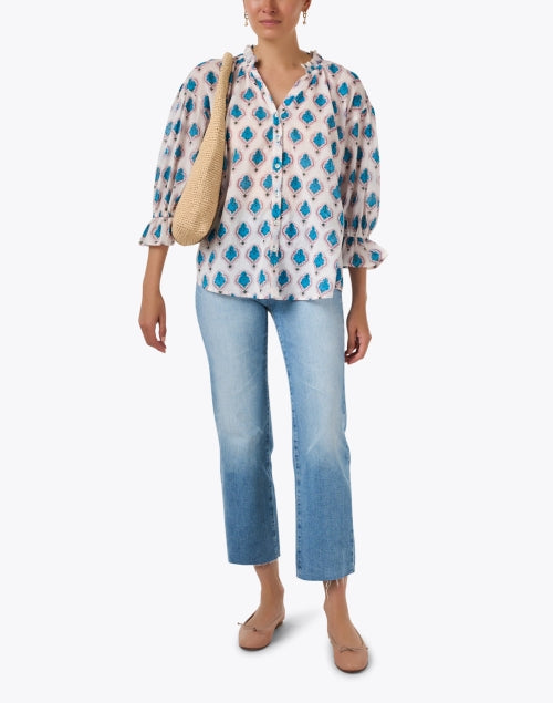 Rachel White Multi Print Cotton Blouse