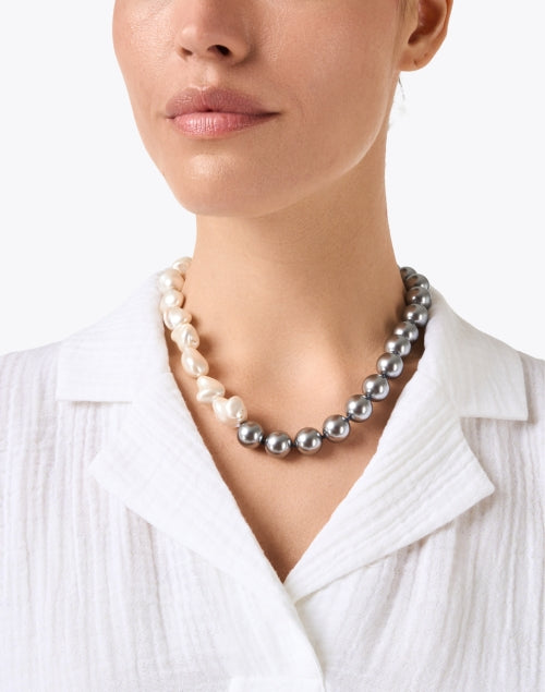 Grey and White Pearl Beaded Necklace