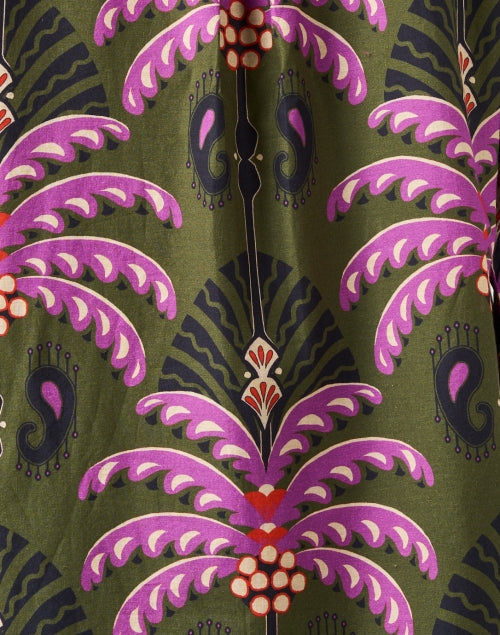 Cricket Green and Pink Print Cotton Top