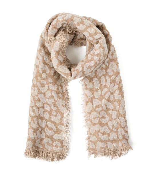 Beige Leopard Jacquard Wool Scarf