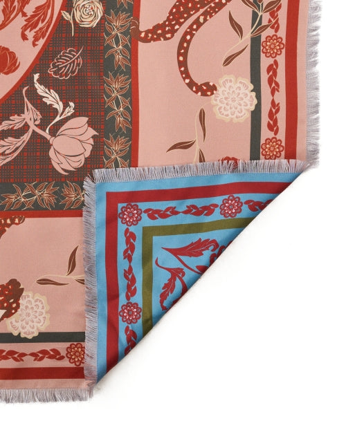 Orange and Blue Multi Print Reversible Silk Scarf