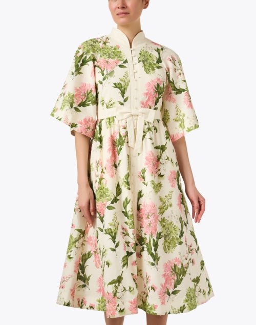 Carmen Ivory Multi Floral Linen Cotton Dress