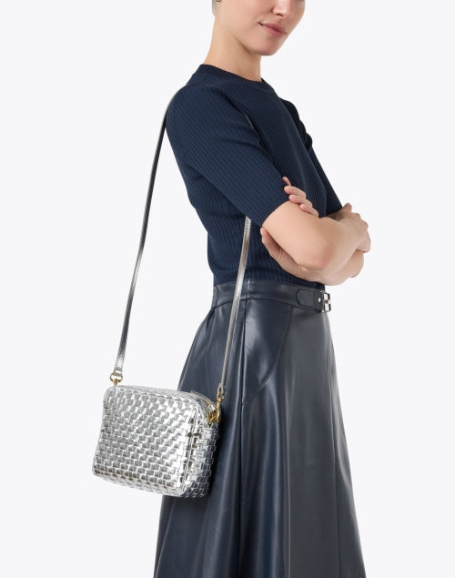 Midi Sac Silver Woven Check Crossbody Bag