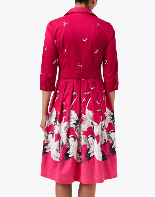 Audrey Pink Crane Print Cotton Stretch Dress