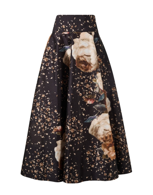 Dark Rose Print Taffeta Skirt