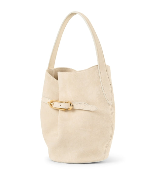 Cream Suede Belted Bucket Bag