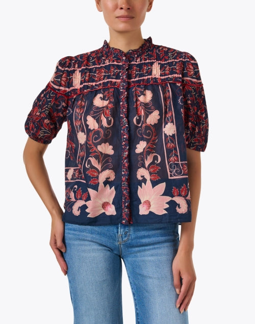 Navy and Pink Cotton Blouse