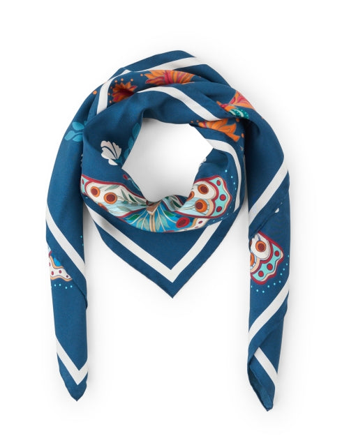 Blue Multi Abstract Print Silk Scarf