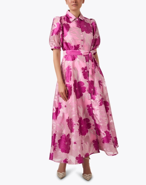 Charlotte Magenta Floral Jacquard Dress