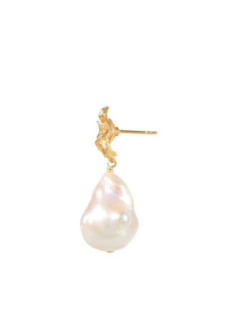 Gold Flower Pearl Drop Earrings