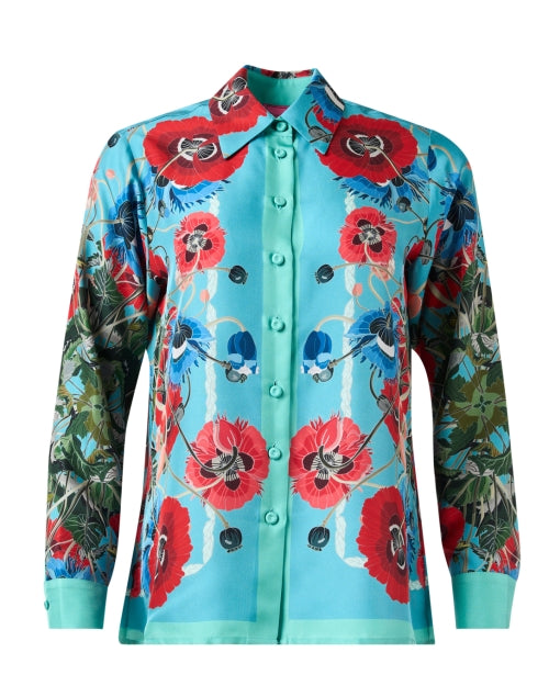Blue and Red Print Silk Shirt