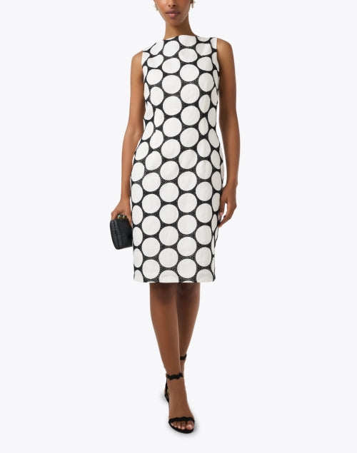 Black and White Embroidered Polka Dot Linen Dress