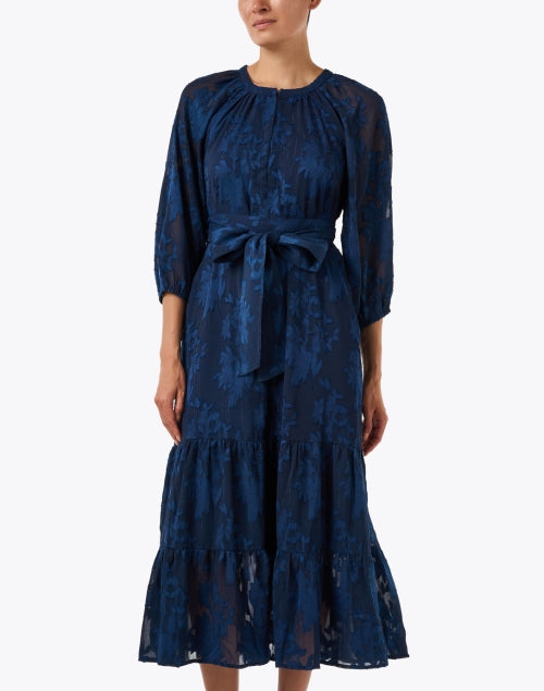 Elise Navy Burnout Chiffon Dress