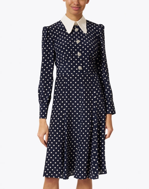Mathilde Navy and Ivory Polka Dot Print Dress