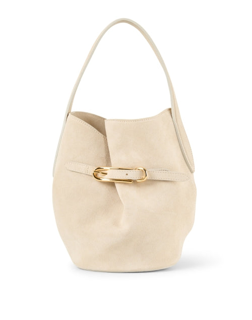 Cream Suede Belted Bucket Bag
