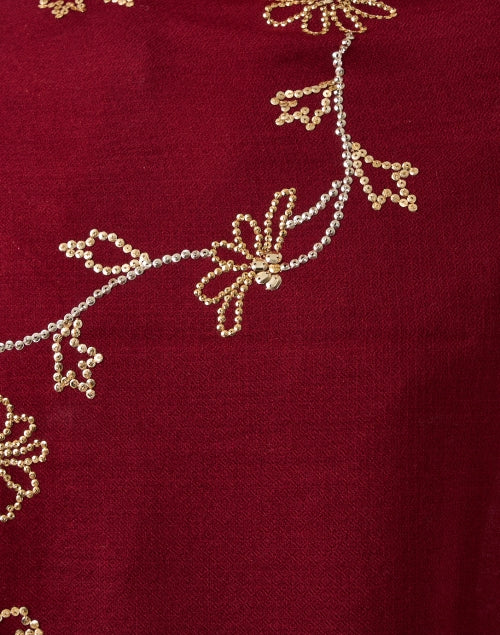Red Embroidered Merino Wool Scarf