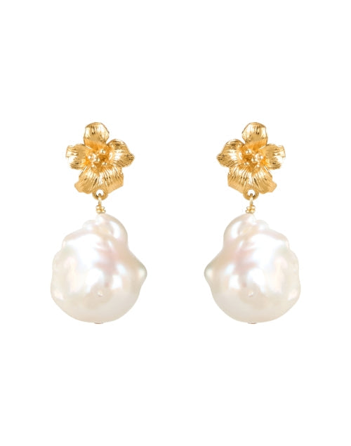 Gold Flower Pearl Drop Earrings