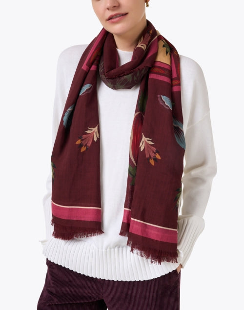Burgundy Multi Print Wool Scarf