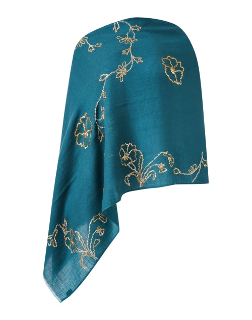 Turquoise Embroidered Merino Wool Scarf