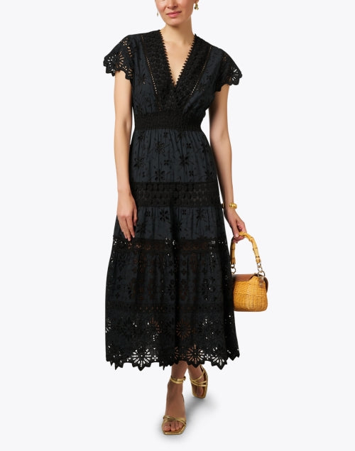Black Embroidered Cotton Eyelet Dress