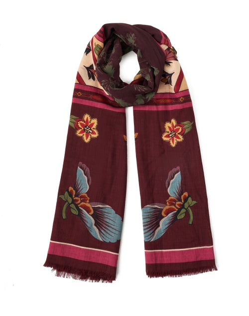 Burgundy Multi Print Wool Scarf