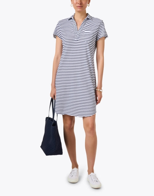 Lauren White and Navy Striped Cotton Polo Dress