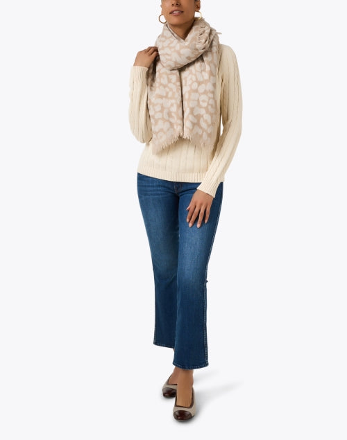 Beige Leopard Jacquard Wool Scarf