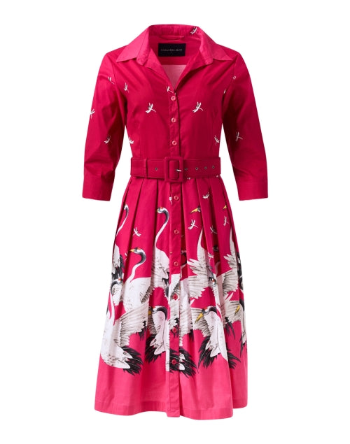 Audrey Pink Crane Print Cotton Stretch Dress