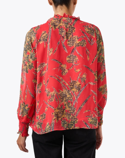 Red and Gold Floral Print Top