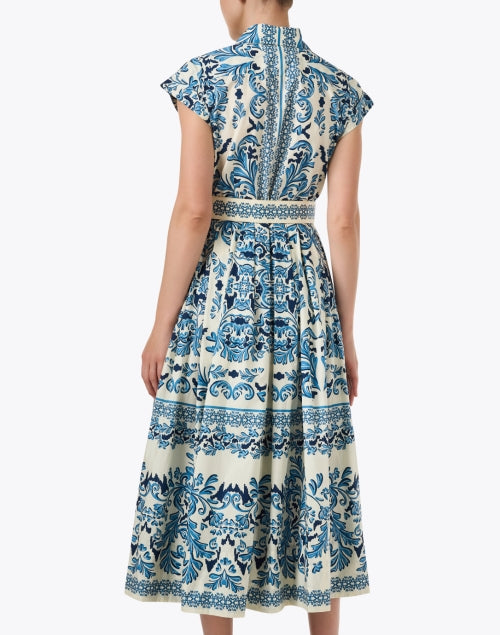 Octavia Blue and White Print Cotton Shirt Dress