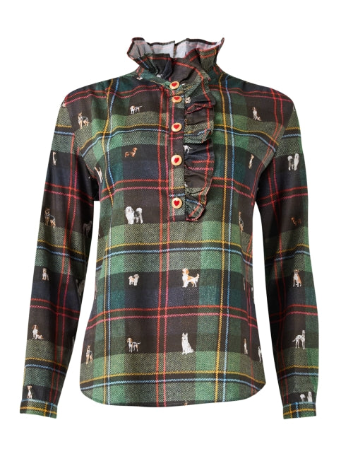 Volantes Multi Plaid Dog Print Cotton Shirt