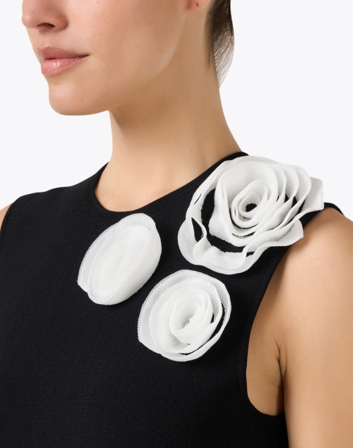Black Knit Rose Appliqué Dress