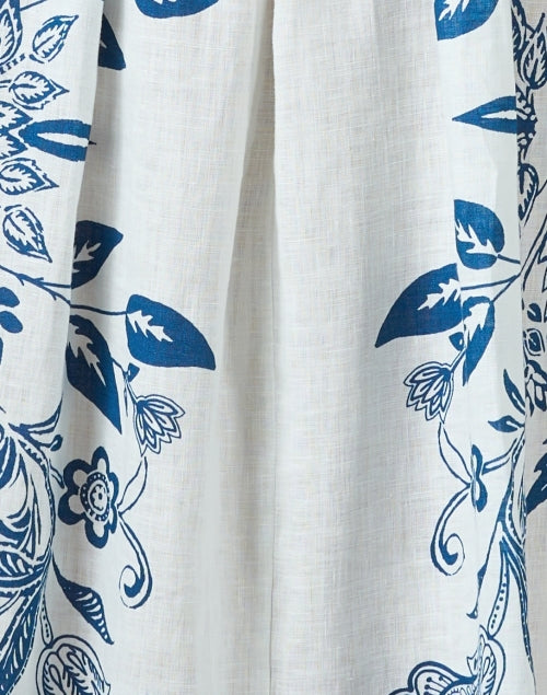 Blue Floral Print Linen Dress