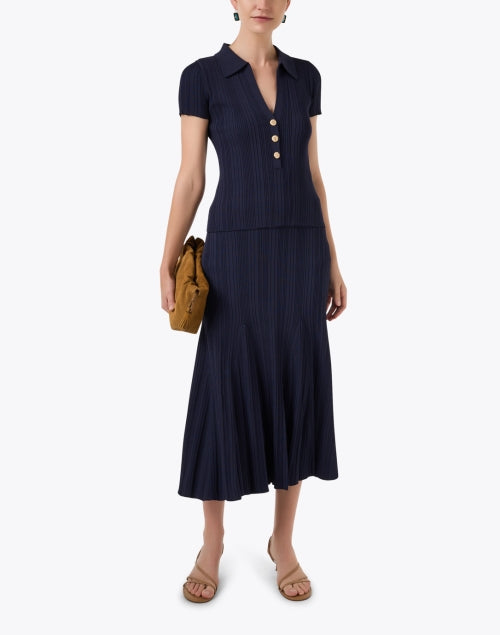Dara Navy Ribbed Midi Skirt
